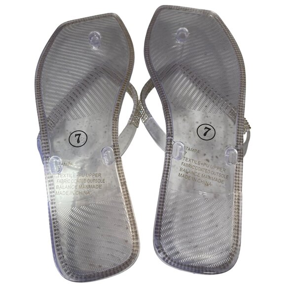 Lauren Lorraine Clear Rhinestone Flip Flop Sandals Size 7 Beach Wedding Glam - Picture 5 of 5
